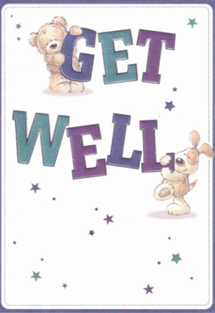 This get well card illustration beautifully channels the comforting energy of Maidenhead's winding riverside paths. A soft, plush bear and an exuberant puppy take centre stage, the pair radiating innocence and feminine warmth as they interact playfully with bold, oversized letters-'GET' and 'WELL'-painted in confident purples and aquas. Star-shaped bursts flare gently around them, as if casting wishes into the clear air that might drift over Grenfell Park. The bear's fur, rendered with gentle, almost tactile brushwork, and the velvety softness of the puppy's floppy ears offer a sense of touch as real as the blooms gathered by local florists. The card's crisp, white background allows the colours to sing, the scene evoking both playful cheer and heartfelt reassurance. It's easy to imagine sending this card alongside a fresh bouquet-a combined gesture as soothing as a walk through Maidenhead's fragrant summer gardens. Every element, from the affectionate glances of the animals to the celebratory leaps of the typography, is chosen to send a message of encouragement, companionship, and gentle healing to friends and family nearby.