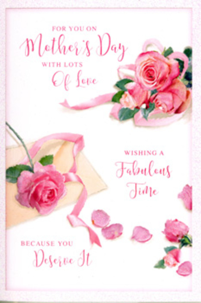 An elegant Mother's Day card is shown in close detail, its entire design built around a romantic spread of pink roses that seem to glow softly against a clean, off-white background. A main cluster of roses, positioned to one side, anchors the composition: each flower is rendered in rich layers of blush and rose-pink, with petals that cup and curl outward, giving a sense of fullness and softness, as if just opened in a garden near Maidenhead's riverside. Around this central bouquet, smaller roseheads and scattered petals drift gently across the card, almost like memories floating across the surface. The petals themselves are delicate, some lying flat, others resting on their edges, hinting at the light touch of a hand that has just arranged them. A subtle, pastel ribbon winds through the roses in loose loops, adding movement and a celebratory feel, reminiscent of a hand-finished floral gift. Flowing, hand-lettered script conveys a warm Mother's Day sentiment, the letters sweeping in graceful curves that echo the natural lines of stems and leaves. The lighting in the scene is gentle and diffused, casting soft shadows that give the roses depth and dimension, as though illuminated by daylight filtering through a Maidenhead bay window on a spring morning. The overall palette stays firmly in the realm of soft pinks, creams, and warm whites, creating a mood of calm affection and quiet gratitude. It's the type of card a local might choose to accompany a fresh bouquet ordered for delivery across Maidenhead, from town centre homes to the leafy streets near Boulters Lock, offering a tender visual tribute to mothers and all they do.