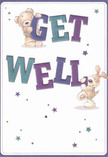 Brimming with positivity, this get well card shows two endearing companions-a teddy bear with a gentle smile and a bouncy puppy-both engaged in raising spirits, just as a hand-delivered bouquet from a caring Maidenhead florist would. The uplifting design features the furry friends joyfully balancing the bold, colourful letters of 'Get Well,' their connection underscored by glimmers of indigo and teal that brighten the creamy backdrop. Scattered across the card, whimsical stars in radiant shades of blue and purple suggest little moments of hope, like the sunlight dappling through Maidenhead's town centre. The animals' soft, expressive faces and cuddly illustrated coats replicate the tactile coziness of a comforting embrace. The entire scene carries a message of reassurance and heartfelt care, perfect for letting someone know that their recovery is being wished for from all corners of the community. Like the fresh flowers arranged for local delivery, this card's joyful energy is tailored to soothe and lift spirits right here in Maidenhead.